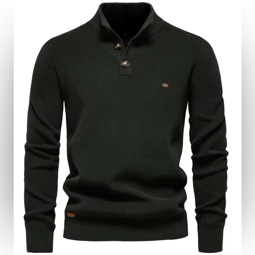 Men's Mock Neck Knitted Pullover Sweater Olive Green Size Small Aiopeson